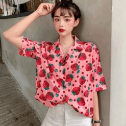 Chemise Coréenne Fraise 11 Chemise Coréenne Fraise -Dessin Animé Vêtements chemise fraise 4 1