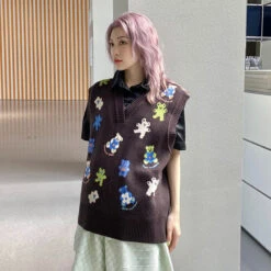 Pull Sans Manche Ours -Dessin Animé Vêtements pull sans manche 3